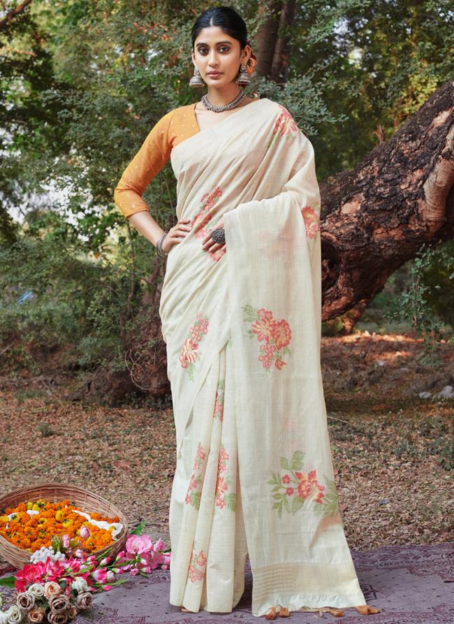 Cotton Orange Traditional Wear Weaving Saree